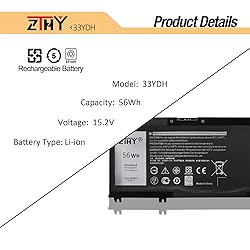 ZTHY 56Wh 33YDH Battery Replacement for Dell
