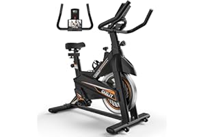 MGDYSS Exercise Bike-Stationary Bikes Indoor Cycling Bike, Cycle Bike Belt Drive Indoor Exercise Bike with LCD Monitor and Comfortable Orange Seat Cushion, Black Orange (6105-B)