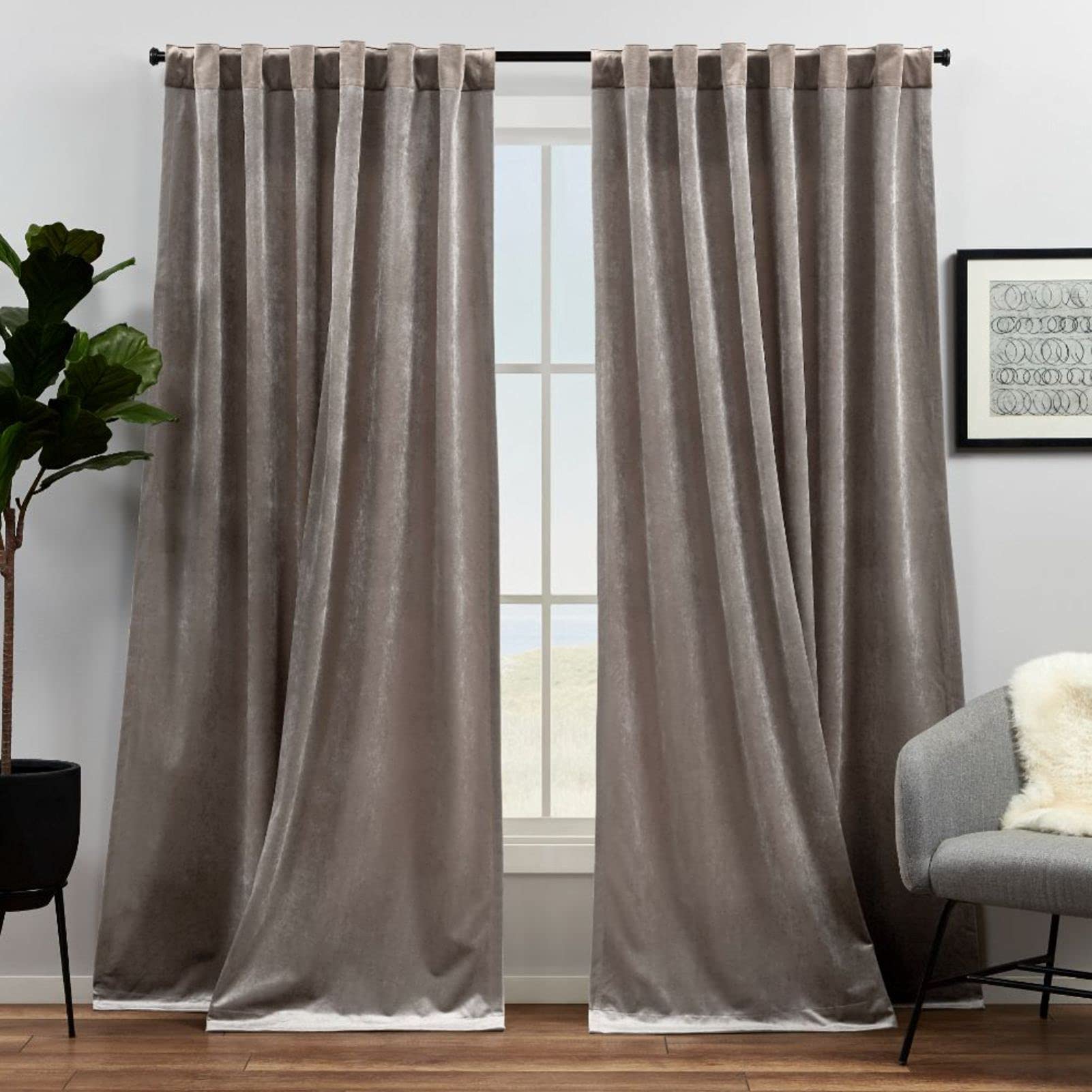 Exclusive Home Velvet Heavyweight Light Filtering Hidden Tab Top Curtain Panel Pair, 52"x96", Taupe — image 1