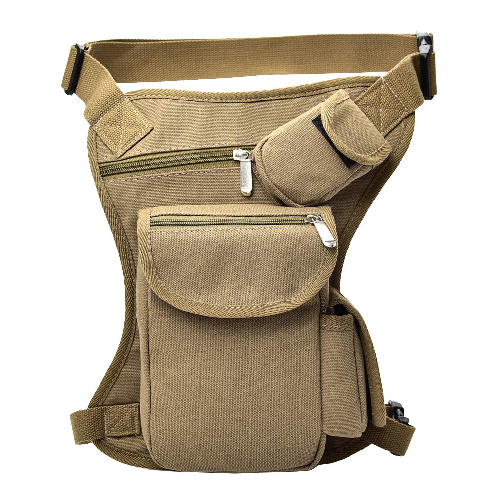 Canvas Waist Pack Motorcycle Drop Leg Bag for Men Women Tactical Military Outdoor Travel Bike Cycling Hiking Camping Multi-Purpose Thigh Drop Pouch Khaki
