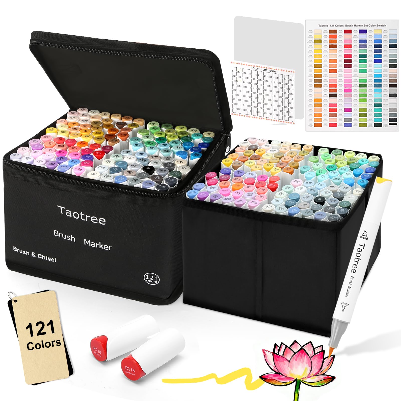 Taotree Alcohol Brush Markers Art Supplies, 121 Colors Dual Tip Art Coloring Markers Pens, Brush & Chisel Tip Sketch Pens, Drawing Supplies Gift for Artist Adult Coloring Book Painting, Sketching Image