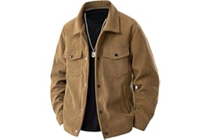 QUNPIU Men's Lightweight Corduroy Jackets Button Down Casual Long Sleeve Lapel Jacket Vintage Fall Winter Coats with Pockets