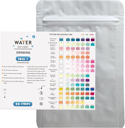 SULIVES 50-Pack Water Test Strips for pH, Lead, Chlorine & More