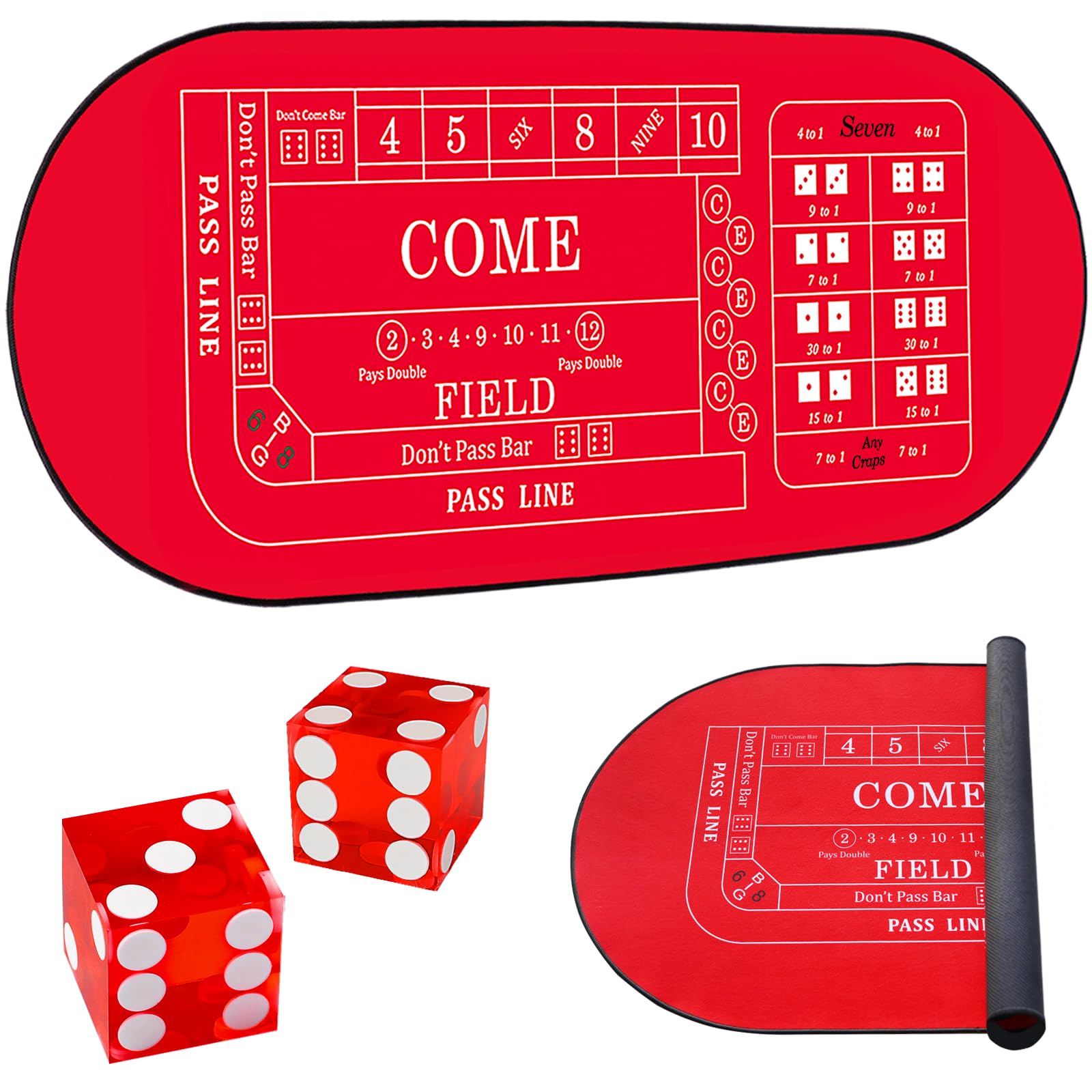 Mini Craps Table Mat, 33" x 17" Casino Craps with Two Dices, Portable Craps Game Setup - Elevate Your Gaming Experience