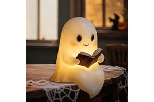 QETRABONE Halloween Ghost Reading Book Lamp, Funny Ghost Figurine Statue, Halloween Decoration for Gift Props Tabletop Bookshelf Home Decor