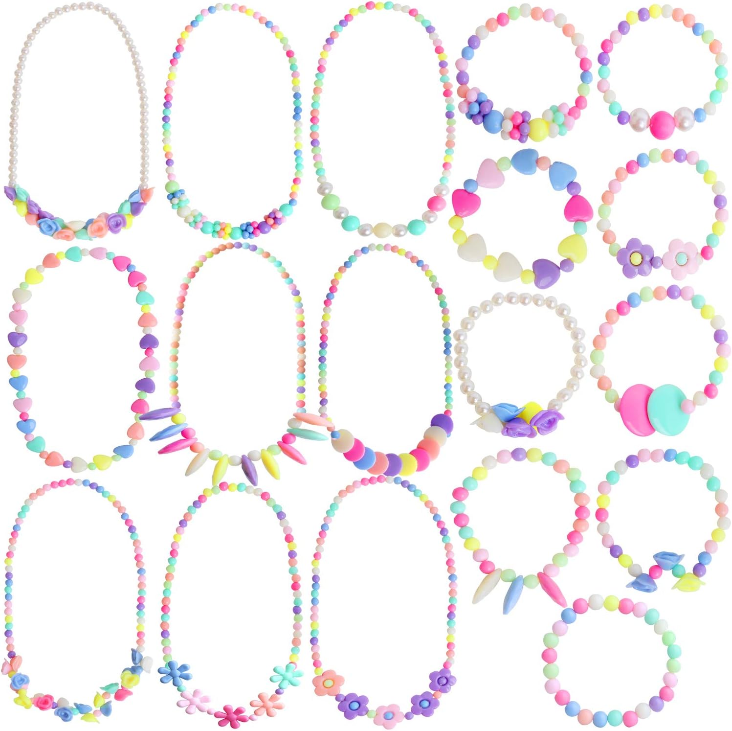 Outee 18 Pcs Toddler Costume Jewelry Christmas Gift Princess Necklace Bracelet Girls Play Jewelry Set for Dress Up Pretend Play Jewelry Kit Party Favors