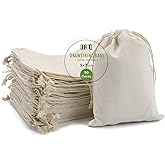 DRQ Cotton Drawstring Bags - EcoFriendly Muslin Gift & Party Favor Pouches (5 by 7 inch) - Unbleached Cotton Fabric Cloth Bags (50 Pieces)