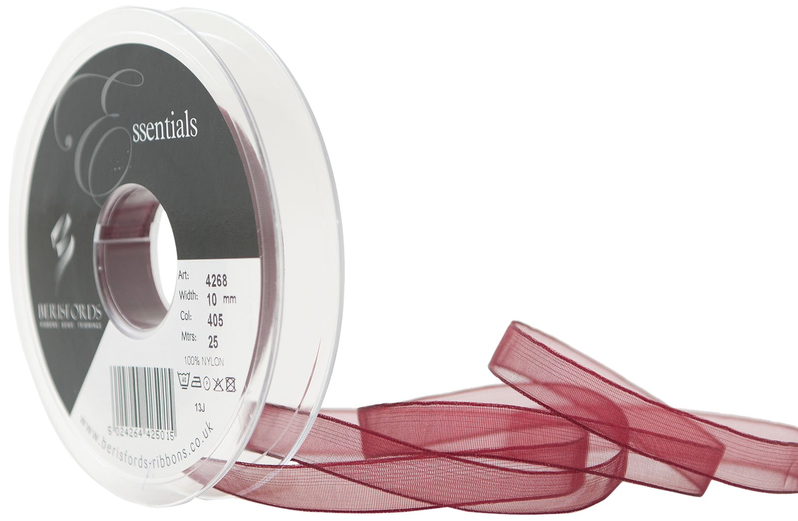 Berisfords 10 mm Super Sheer Ribbon, Burgundy