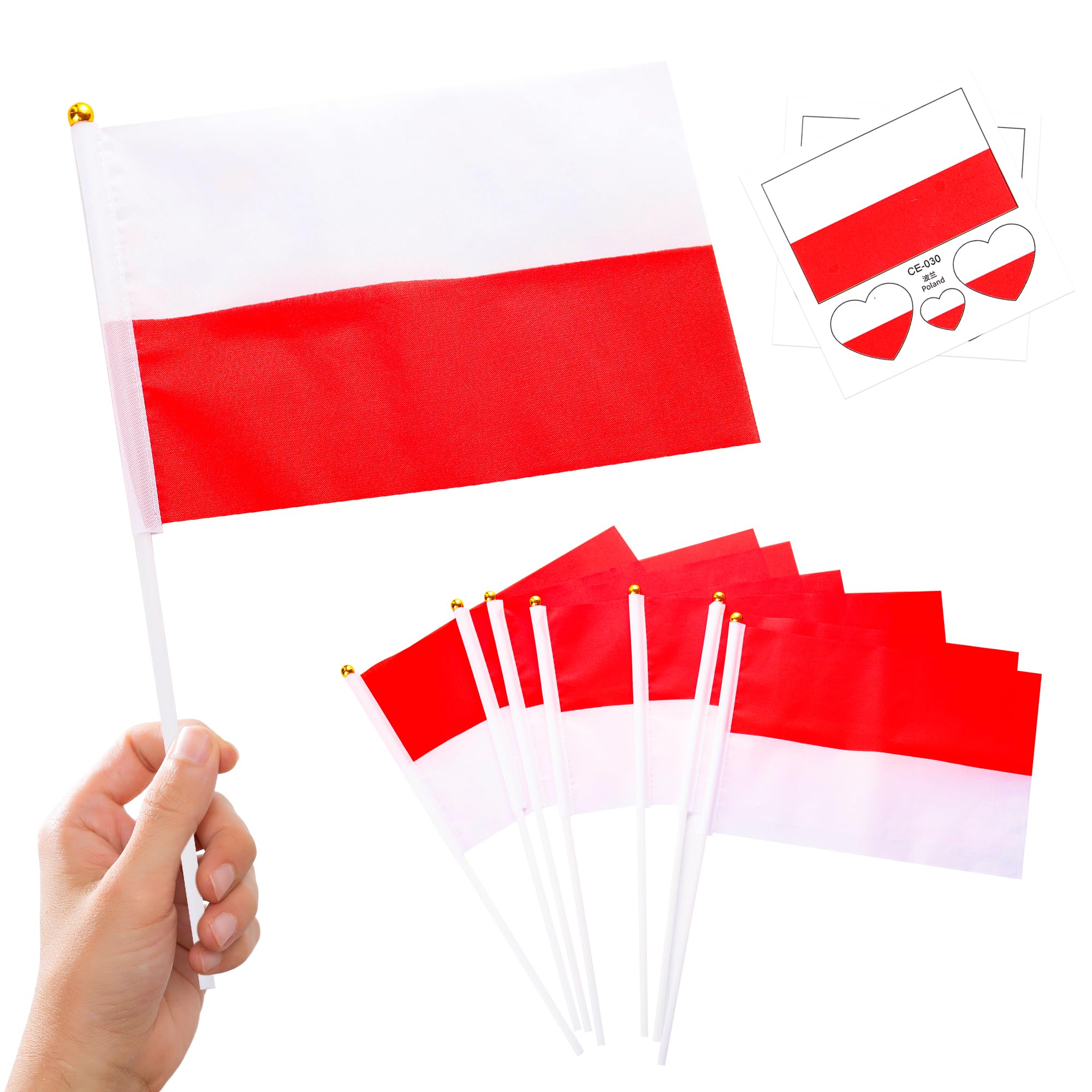 10pcs Small Poland Flags & 2pcs Tattoos, Polska Oly 2024 Decorations, Mini Poland Flags Hand Held for Oly Games 2024 Football Sports Events, Independence Day Party Decorations — image 1