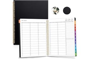 GNL Appointment Book 2024, Quarter-Hourly, Weekly & Monthly Agenda Planner, Jan - Dec 2024, 8.5"x11" Planner with Flexible Cover, Spiral Binding Notebook with Monthly Tab, Classic Black
