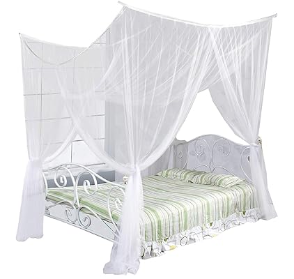 Just Relax Four Corner Post Mosquito Net Bed Canopy, White
