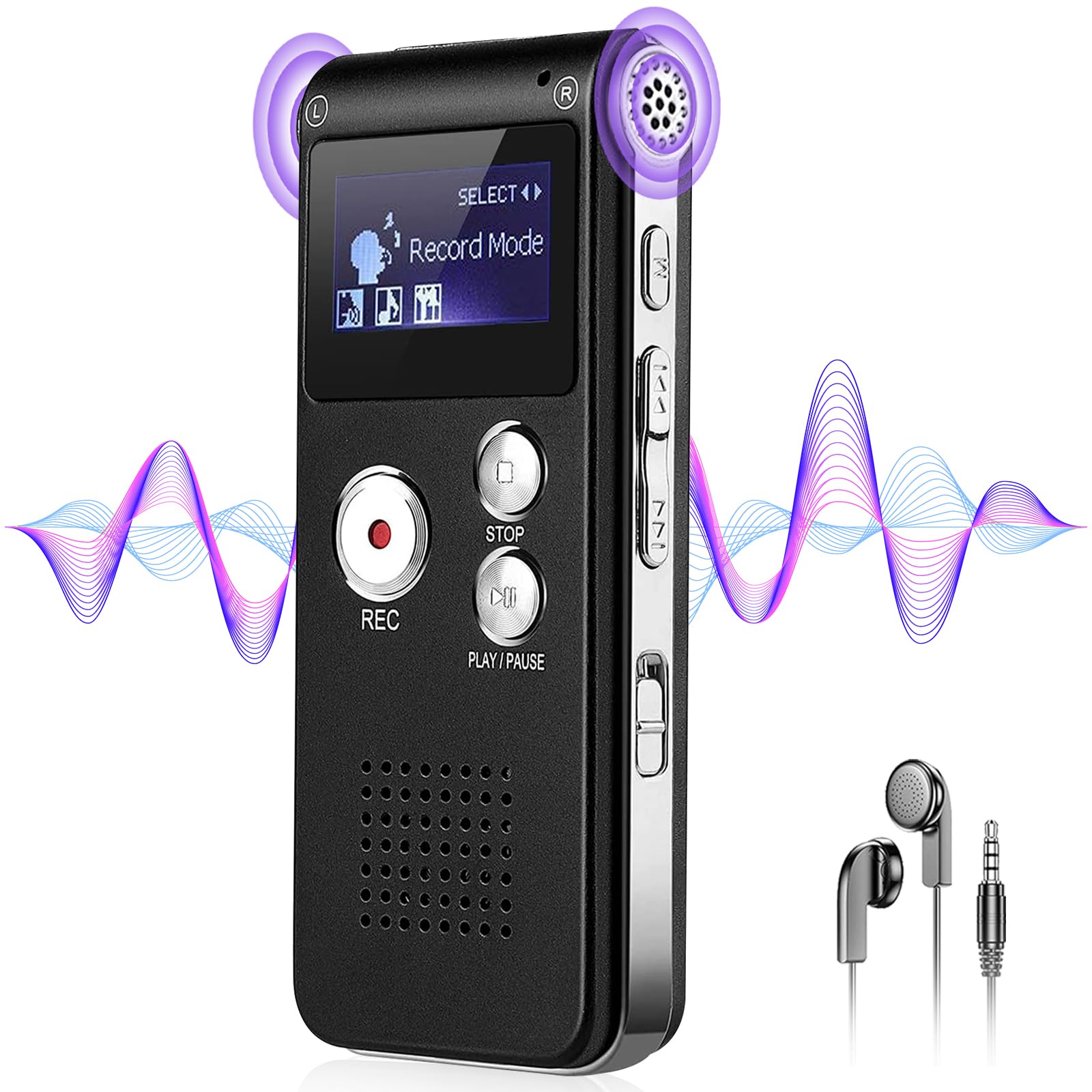 Voice Recorder with Noise Reduction, 4800 Hours ZIPCIDE Dictaphone Voice Activated Recorder with Playback for Lectures Meetings, 1536Kbps Smart Audio Sound Tape Recording Device with Password - 32GB