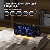 ROCAM Radio Alarm Clock Projector Ceiling Wall Digital USB C Temp Humidity view 5