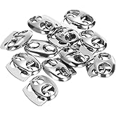 PATIKIL 0.6x0.4 Cord Locks, 10 Pack Double Hole Spring End Toggle Stopper for Drawstring Bag Shoelaces, Silver Tone