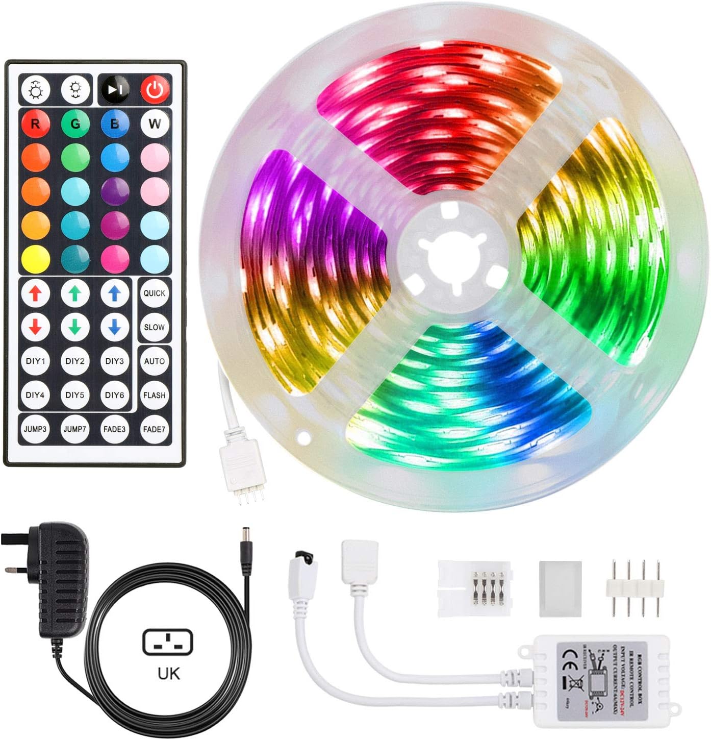 5M LED Strip Lights,16.4Ft Colour Changing kit with 44key Remote