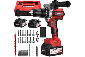 1060In·lbs Brushless Impact Drill Cordless - 20+3 Torque 21V Hammer Drill Cordless with 2 X 4.0 Ah Battery - SundpeyPRO Electric Power Drills Set with 2 Speeds & 1/2 Inch Self-Locking Metal Chuck