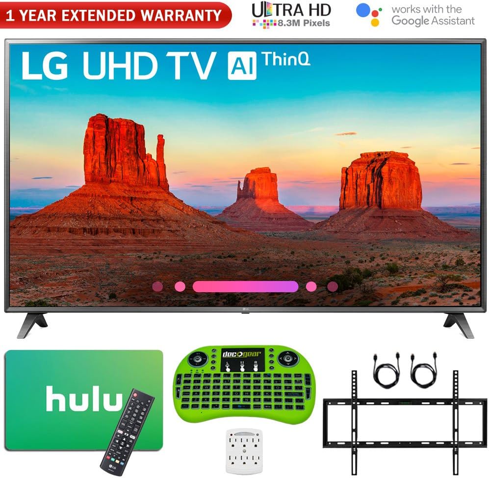 LG 75UK6570PUB 75" Class 4K HDR Smart LED AI UHD TV w/ThinQ (2018 Model) + Free $100 Hulu Gift Card + 1 Year Extended Warranty + Flat Wall Mount Kit Ultimate Bundle + More