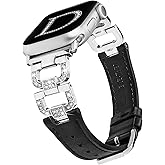Wearlizer Leather Band Compatible with Apple Watch Bands 41mm 40mm 38mm 42mm 44mm 45mm 46mm 49mm Women, Dressy Fancy Bling D-Shape Diamond Strap for iWatch Series 11 10 9 8 7 6 5 4 3 SE/Ultra 3 2 1