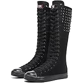 Momuk Long Rivet Knee High Canvas Boots Punk Style for Women & Girls