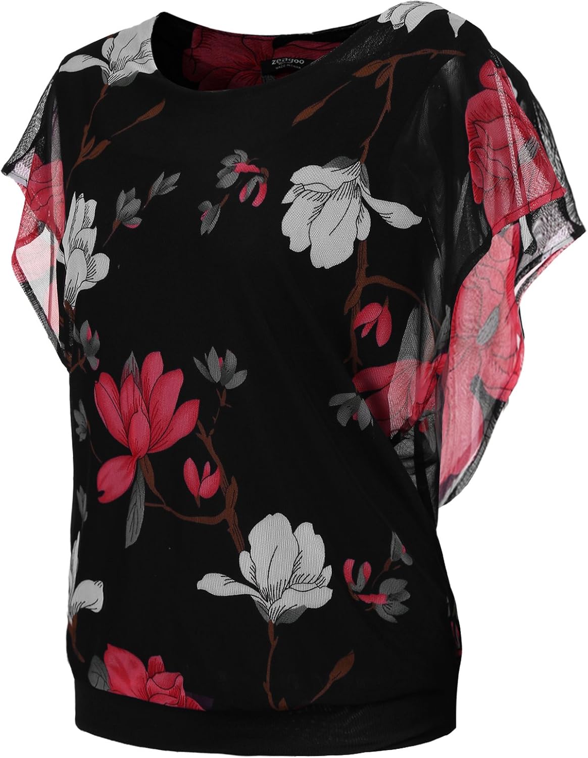 Zeagoo Women's Chiffon Loose Lace Batwing Short Flutter Sleeve Blouse Tops at  Women’s Clothing store