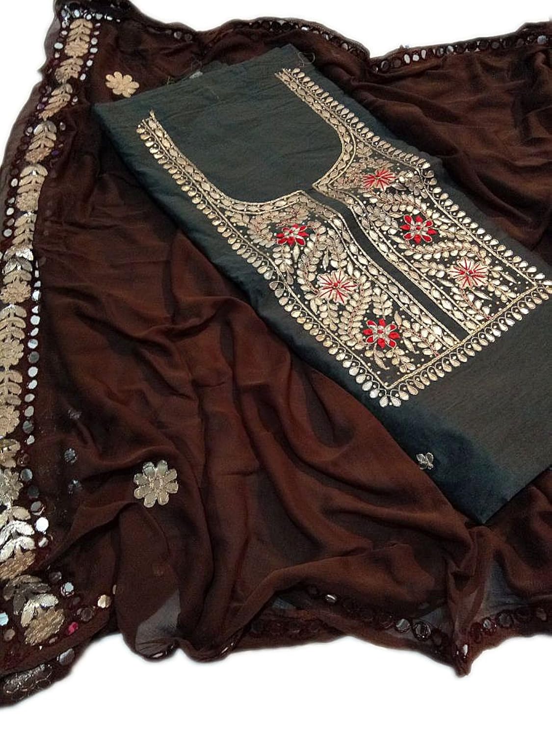 heavy chanderi kurti with gota patti handwork good finishing with chiffon gotta patti dupta