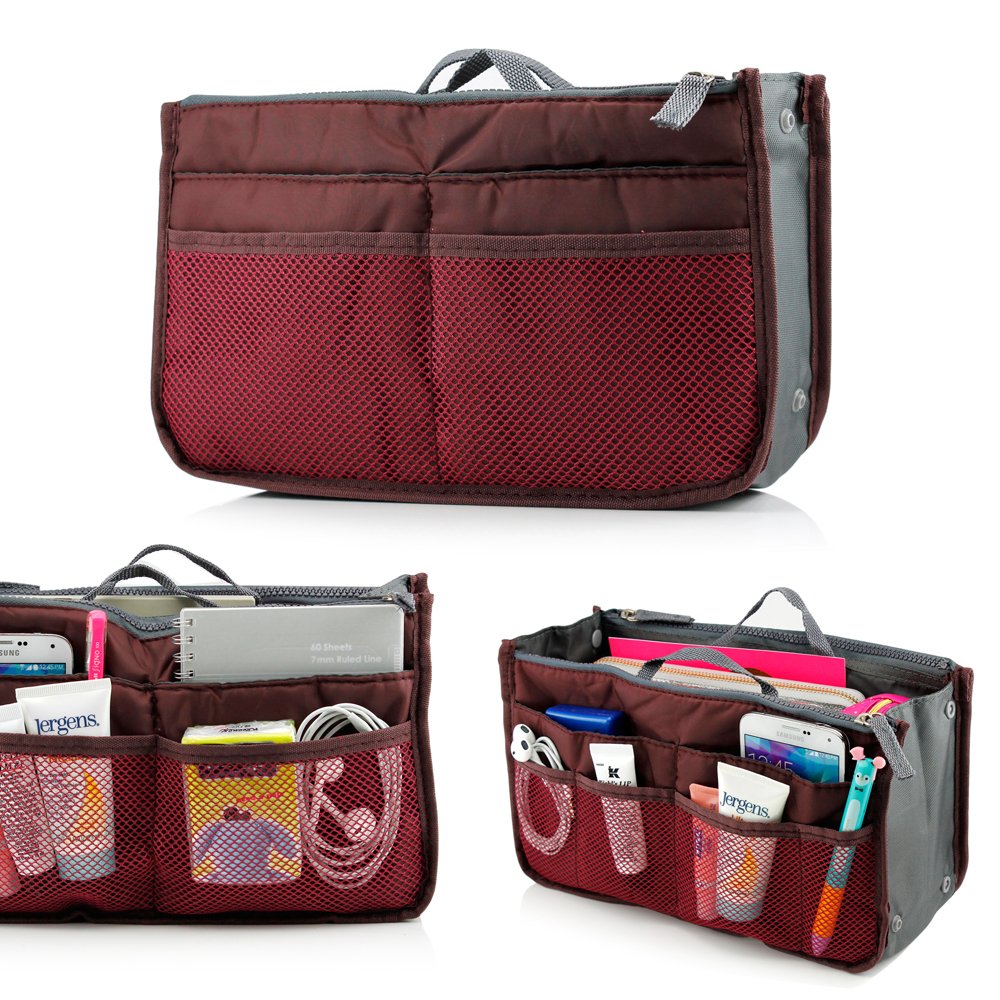 GEARONIC TM Lady Women Travel Insert Organizer Compartment Bag Handbag Purse Large Liner Tidy Bag - Red