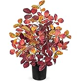 Briful 18.5" Fake Fall Eucalyptus Tree in Black Pot, Autumn Small Artificial Tree with Realistic Red Orange Leaves Faux Plants Indoor for Home Office Room Tabletop Mantel Thanksgiving Decor