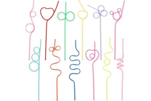 Soledea 12 Pcs Reusable Crazy Silly Straws for Kids - Colorful Drinking Straws for Classroom Activities, Valentine's Day, Christmas, Birthday & Wedding Party Supplies Decorations