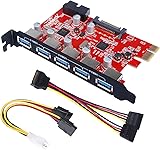 Inateck PCI-E to USB 3.0 5-Port PCI Express Card and 15-Pin Power Connector, Mini PCI-E USB 3.0 Hub Controller Adapter, with Internal USB 3.0 20-PIN Connector - Expand Another Two USB 3.0 Ports - [ Include with A 4pin to 2x15pin Cable + A 15pin to 2x 15pin SATA Y-Cable ]