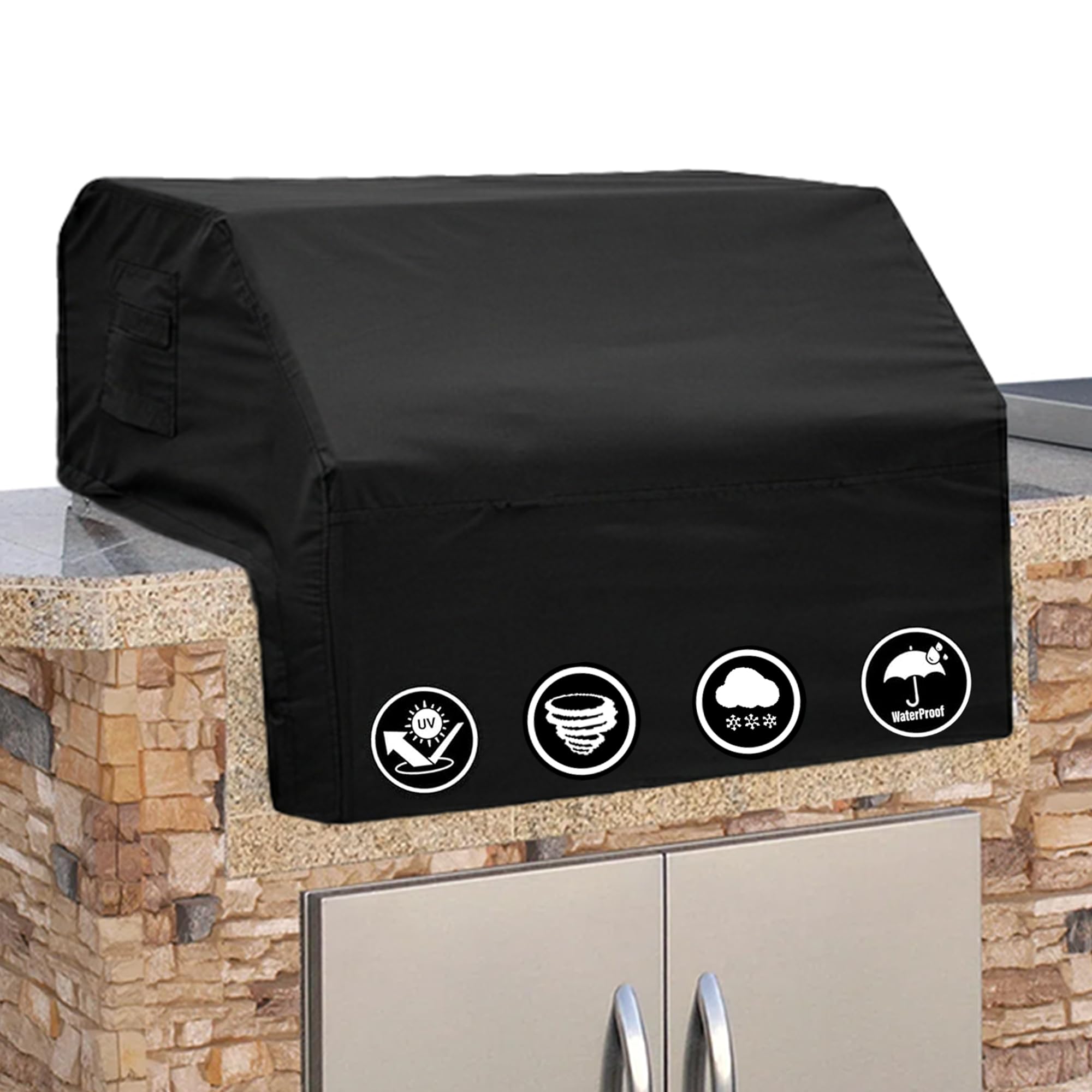 Photo 1 of Covers & All Built-in Grill Cover for Outdoor Grill – Heavy Duty 12 oz Waterproof Built-in BBQ Grill Cover, PVC-Coated Polyester with Elastic Hem for Snug Fit (32 x 26 x 24 inches, Black)