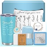 8Pcs Blue Christian Gifts for Women Faith Spiritual Inspirational Religious Catholic Gifts for Women Mom Wife Friends Sister Birthday Holiday Christmas Gift Includes Tumbler Socks Make Up Bag Set