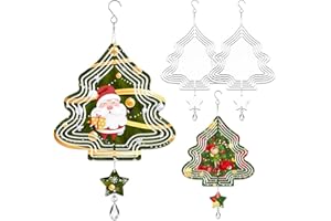 WindMage 4Pack 8inch Sublimation Wind Spinner Blanks 3D Aluminum Metal Wind Sculpture Kinetic Spinners for Yard and Garden Indoor Art Sublimation Christmas Ornament Hanging Decoration (Xmas Tree)