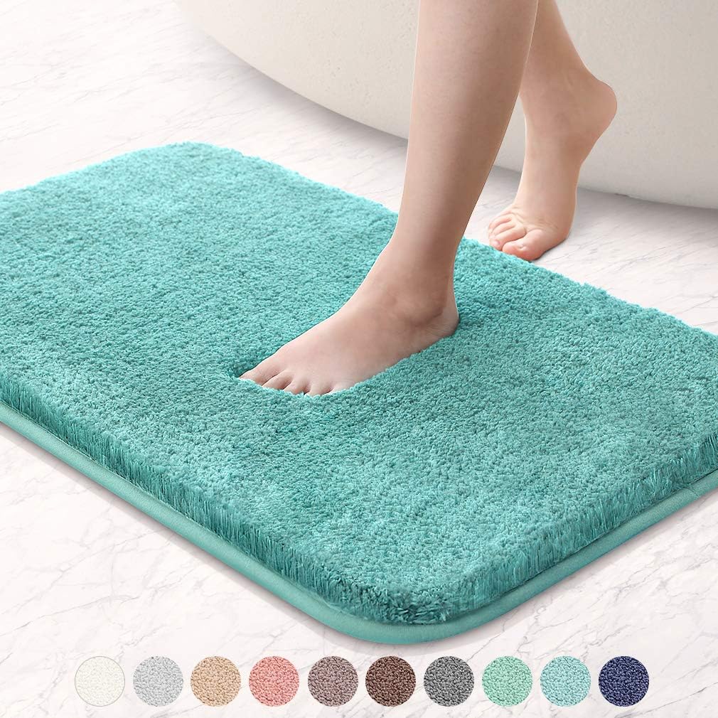 VANZAVANZU Bathroom Rugs Ultra Soft Absorbent Non Slip Fluffy Thick Microfiber Cozy Bath Mat for Tub Shower Bathroom Floors Accessories (Turquoise, 16"x24")
