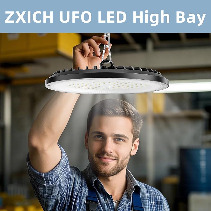 200W UFO LED High Bay Light, 30000LM, 6000K blanc froid UFO LED atelier lumière, IP65 imperméable à l'eau lampe，Convient aux usines, garages et entrepôts (4 Pack, 200W)