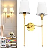 DORESshop 2-Lights Battery Operated Wall Sconce, Wall Light Wireless Easy to Install Remote Control, Dimmable Sconces Wall De