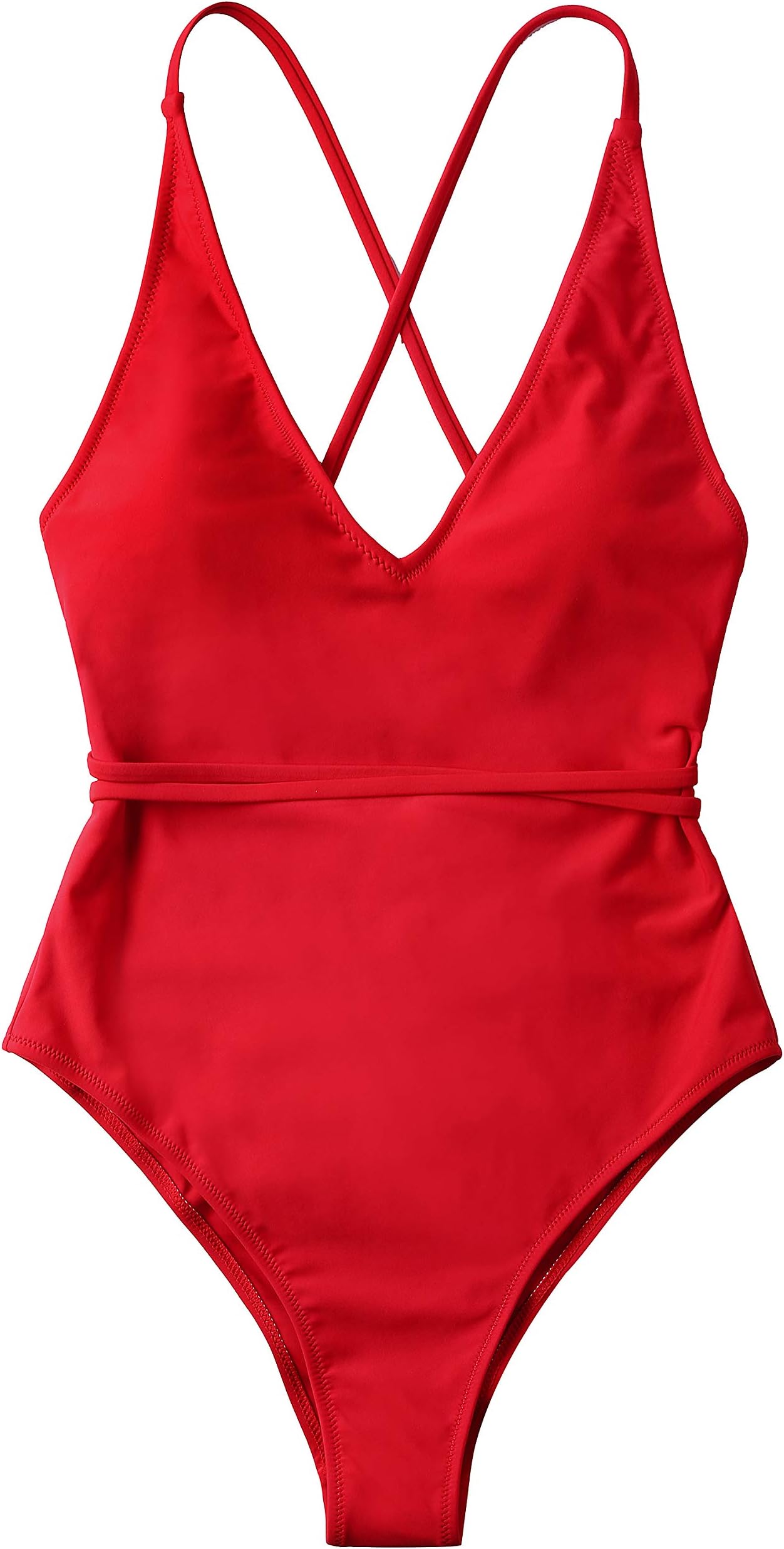 Monokini Swimsuits for Women Deep V Spaghetti Straps Tie Back Cross Cutout Cheeky One Piece Bathing Suit