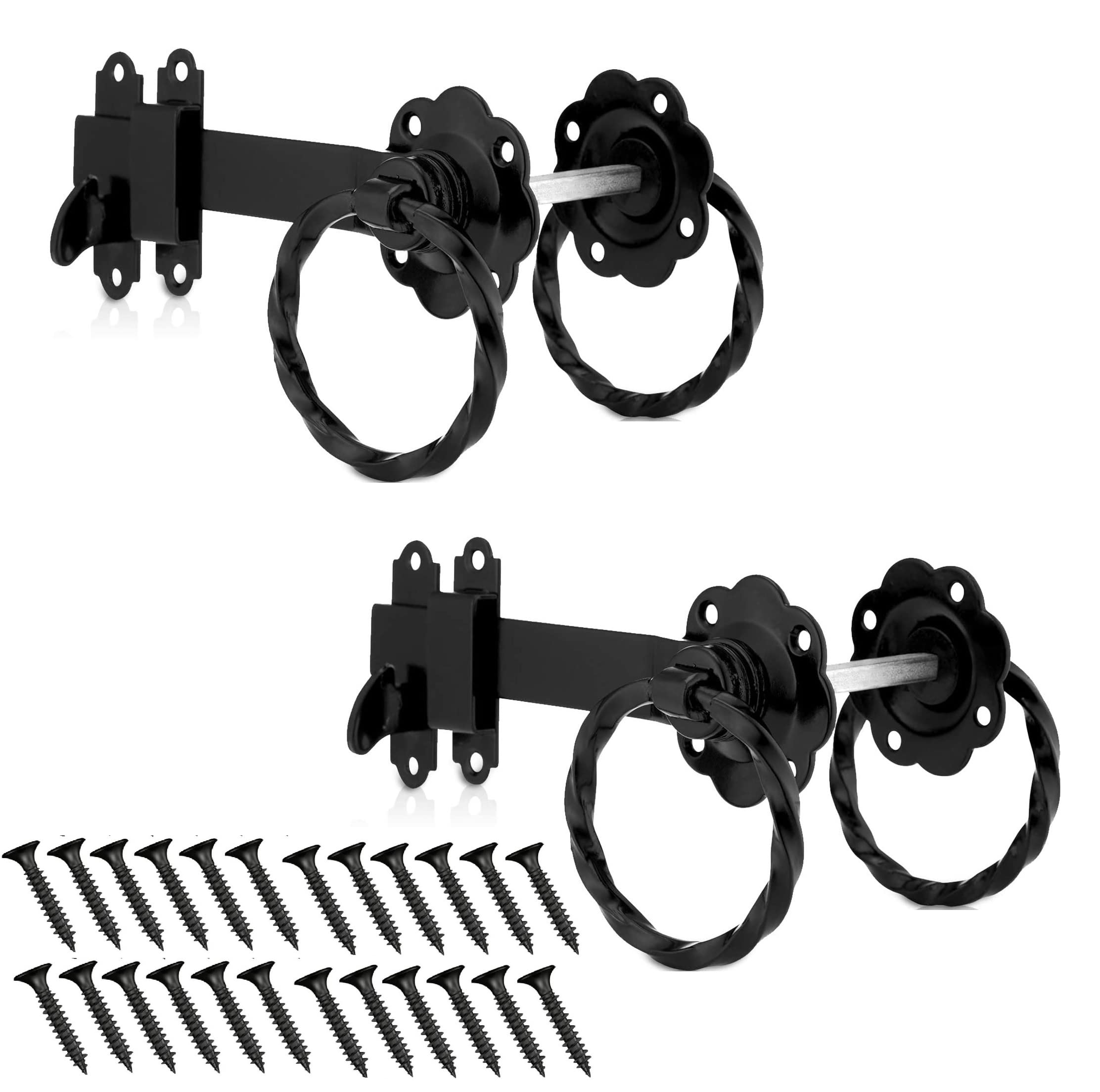 TERF® Heavy Duty Antique Black Twisted Ring Gate Latch Door Lock Ring Handle Garden Gate Door Latch Catch Lock - Weather Protection for External Doors Gate Shed Lock with Fixing Screw - Pack of 2