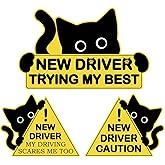 3Pcs Black Cat New Car Driving Magnets, Funny New Driver Magnet for Car Please Be Patient, Safety Warning Signs for Student Driver Moderate Size & Long Service Life