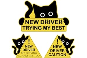 HINGTAI 3Pcs Black Cat New Car Driving Magnets, Funny New Driver Magnet for Car Please Be Patient, Safety Warning Signs for Student Driver Moderate Size & Long Service Life