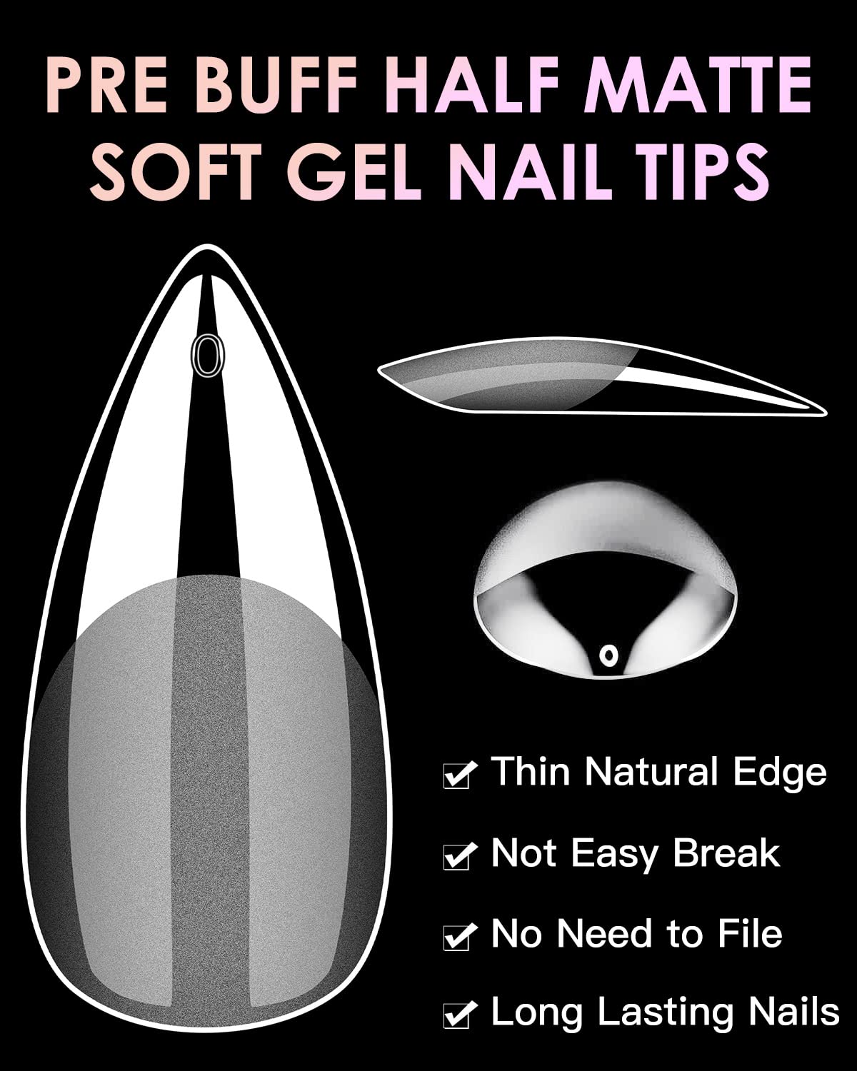 Soft Gel Nail Tips Medium Stiletto, 120PCS Pre Buff Full Cover Shaped Nail Extenison Tips Half Matte Gel Nail Tips BORNBYME - Image 2