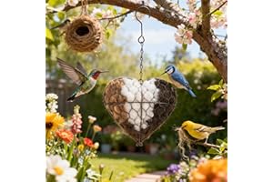 Handmade Alpaca Fiber Bird Nesting Heart-Refillable Outdoor Yard Art & Natural Nesting Material Holder for Wild Birds,Humming