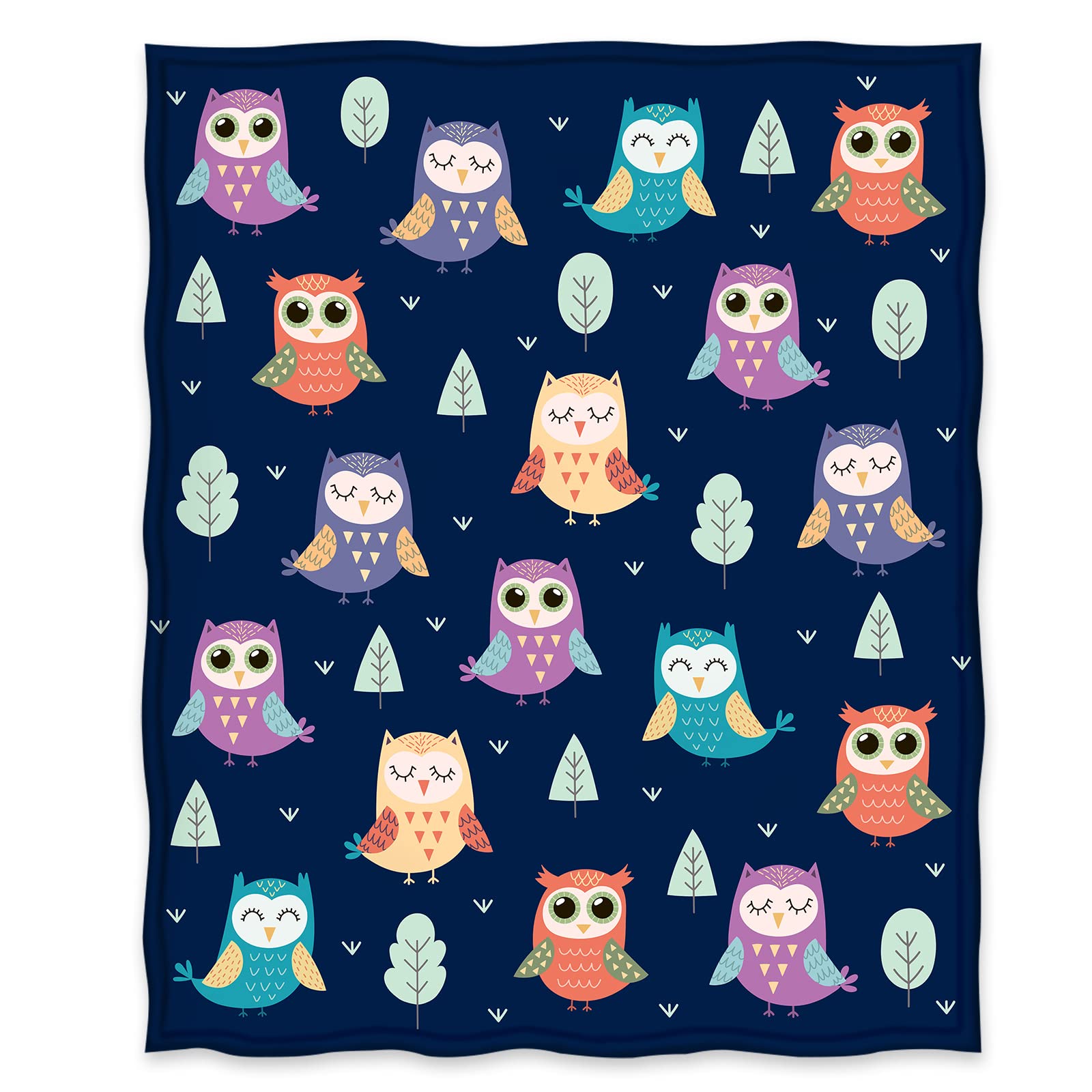 Jekeno Owl Blanket Gifts for Women Kids Girls Mom Home Bedroom Living Room Mother's Day Decor Soft Cozy Lightweight Throw Blankets Navy Blue 50