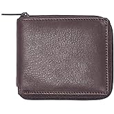 Texan Bull RFID Men's Leather Zipper wallet Zip Around Wallet Bifold Multi Card Holder (Brown)