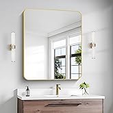 Gold Bathroom Mirror,30x36 inch Wall Mirror for Bathroom Wall Mounted,Round Rectangle Mirror for Bathroom Over Sink,Modern Frame for Home Decor Living Room,Bedroom Entryway,Horizontal/Vertical