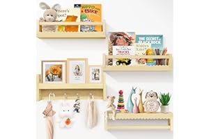 Idefair 16.5 Inch Floating Nursery Book Shelves Set of 4, Kid's Bookshelf for Wall, Natural Wood Toddler Room Decor and Storage Hanging Organizer