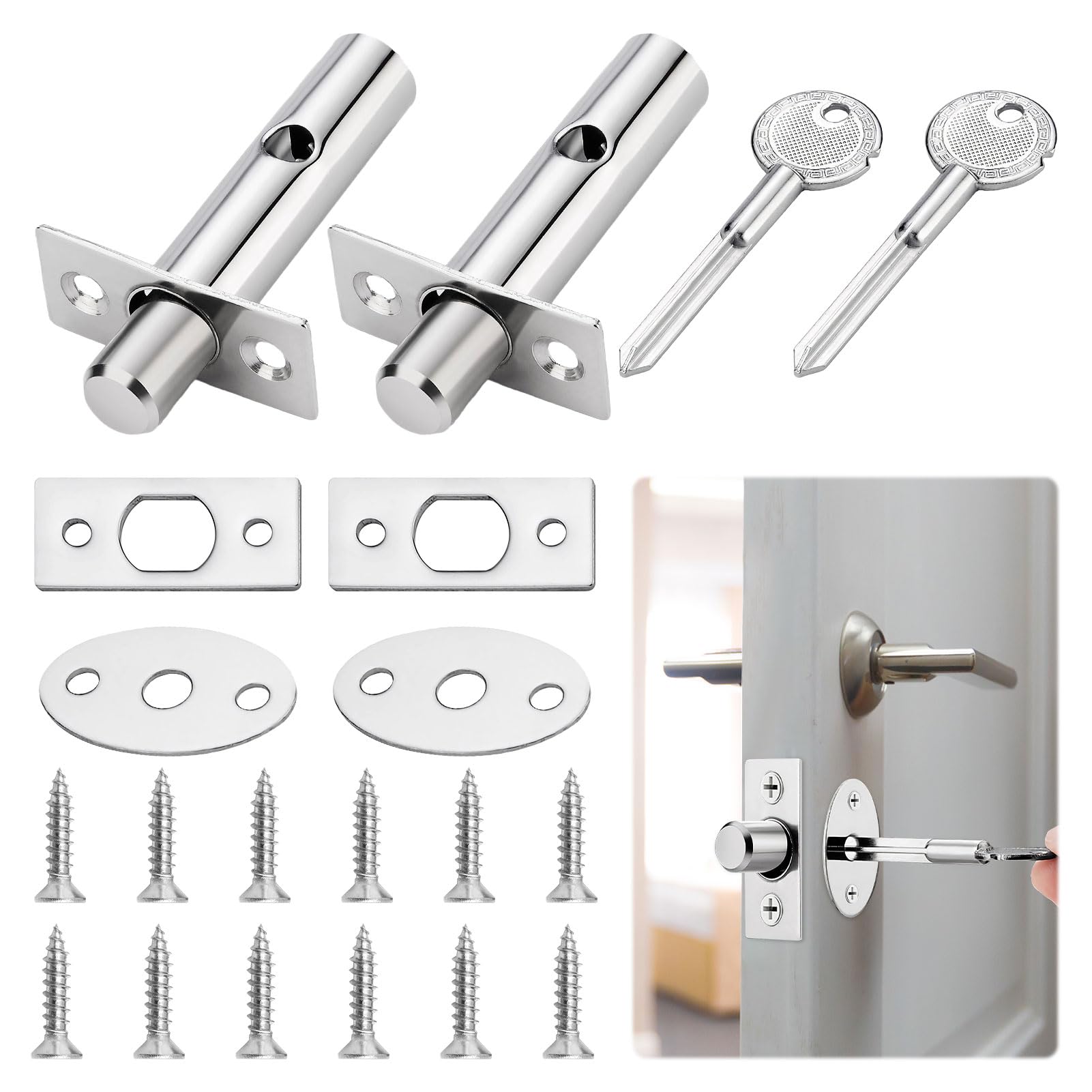 Internal Door Lock With Keys - 2 PCS Anti-Theft Bolt Locks for Doors and Windows - Security Lock