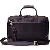 Full Grain Leather Slim Briefcase for Men Laptop Messenger Shoulder Brown Vintage Attache Computer Business Work Lawyer Bag