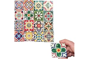 SAMLEE Ceramic Talavera Mexican Tile 2x2,Handpainted Art Colorful Ceramic Tile for Bathroom, Wall,Kitchen Rustic Decor Pottery,Fountains, Showers. Contain Double-Sided Sticker (16 Pieces (Green+Red))