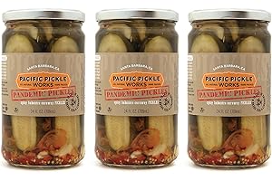 PACIFIC PICKLE WORKS Pandemic Pickles - Spicy Caraway Pickle Halves with Habanero, Jalapeño, Garlic - Gourmet Hot Pickles for Sandwiches, Snacking - non-GMO, Kosher, Sugar-Free, Gluten-Free 24oz Jar (3-pack)