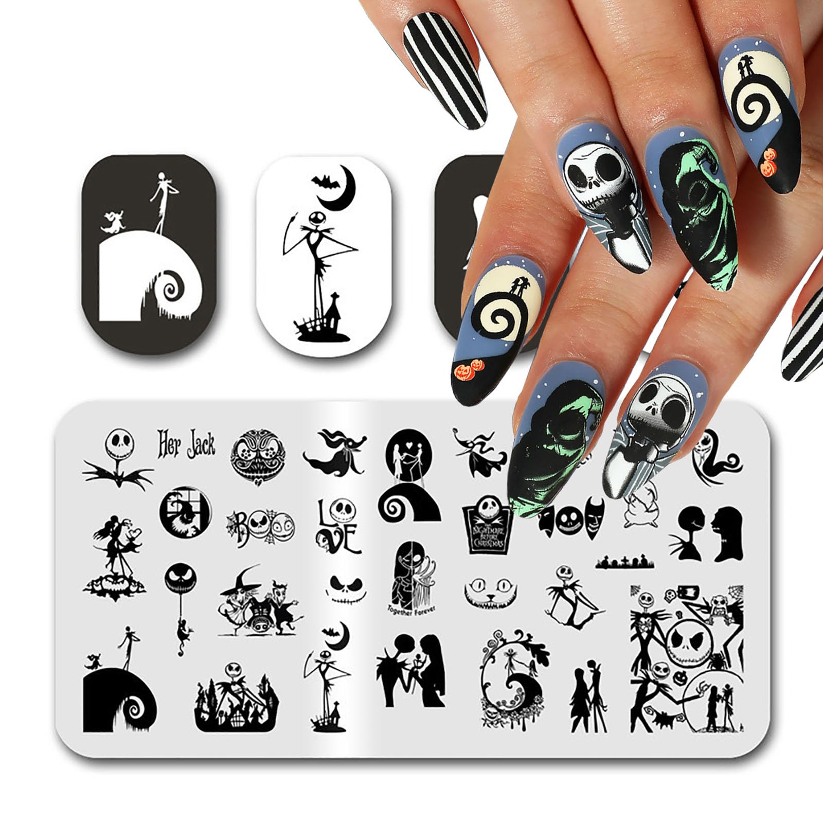 View 1 of Halloween Nail Stamping Plate Nightmare Christmas Nails Stamping Kit The Day of Dead Ghost Holiday Nail Stamping Plate Halloween Nail Stamper Kit for Women Girls DIY Salon